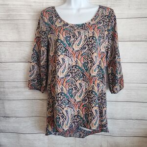Moa Moa Paisley Blouse XS Boho Chic Flowy Tunic Top Colorful Feminine